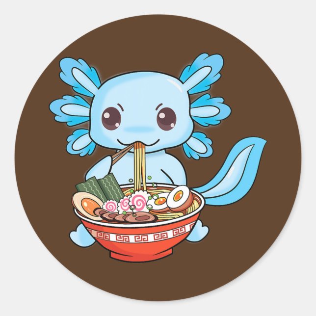 Sticker Rond Cute Ramen Axolotl Japonais Anime Noodles enfants (Devant)