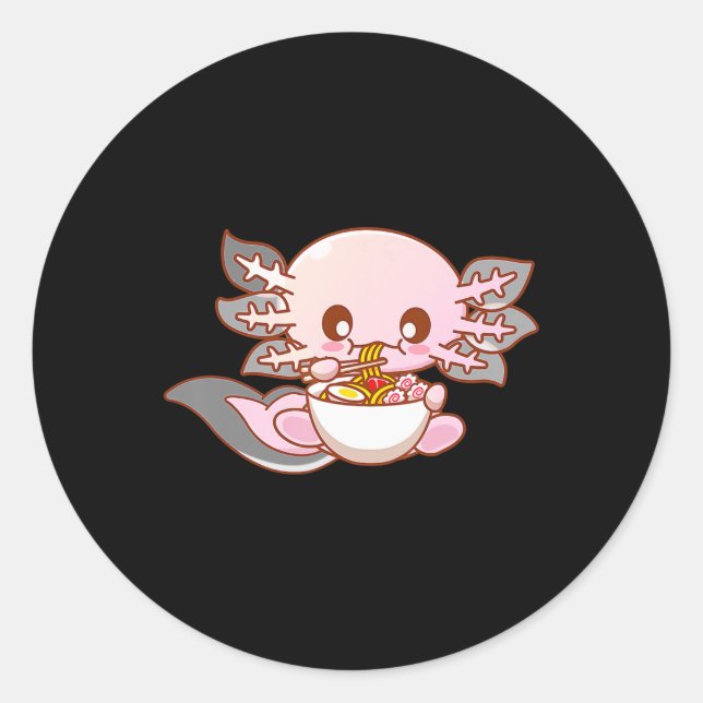 Sticker Rond Cute Ramen Axolotl Kawaii Anime Japanese Food Girl (Devant)