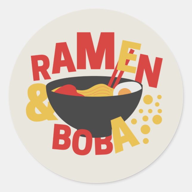 Sticker Rond Cute Ramen et Boba (Devant)