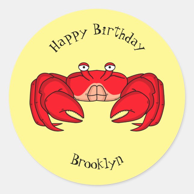 Sticker Rond Cute red crab cartoon (Devant)