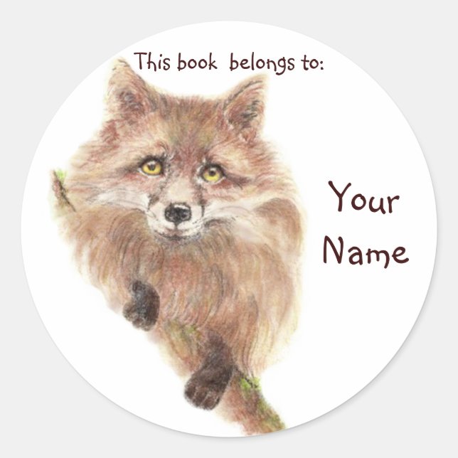 Sticker Rond Cute Red Fox, Ce livre appartient Boplate (Devant)