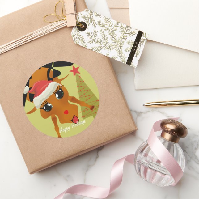 Sticker Rond Cute Reindeer (Cadeaux)