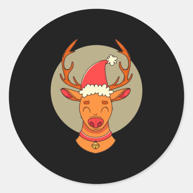 Sticker Rond Cute Reindeer Merry Xmas Merry Christmas Happy New (Devant)