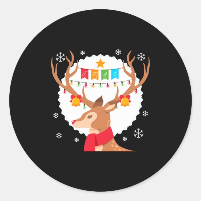 Sticker Rond Cute Reindeer Merry Xmas Merry Christmas Happy New (Devant)