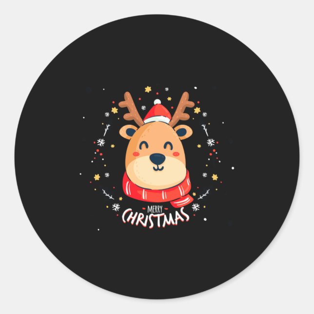 Sticker Rond Cute Reindeer Merry Xmas Merry Christmas Happy New (Devant)