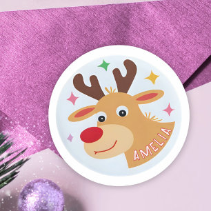 Sticker Rond Cute Reindeer Nom de l`enfant Cadeau de Noël
