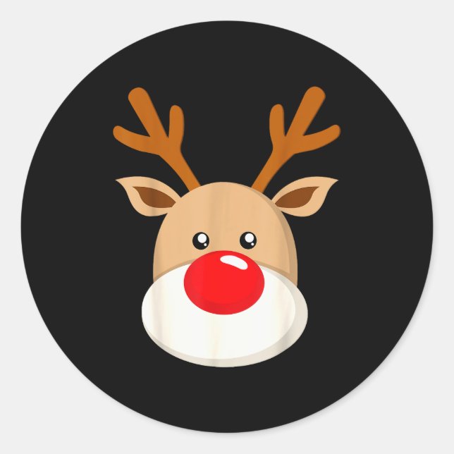 Sticker Rond Cute Reindeer Rudolph Red Nose Christmas Antlers  (Devant)