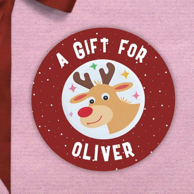 Sticker Rond Cute Reindeer Snowflakes Kid`s Name Christmas  (Créateur téléchargé)