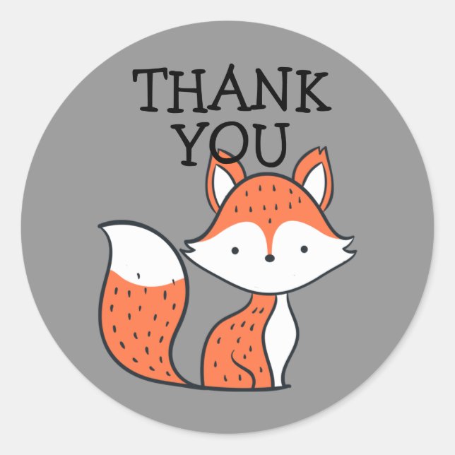 Sticker Rond Cute renard de bois Orange gris Merci (Devant)