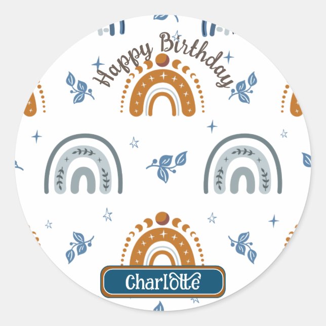 Sticker Rond Cute Retro Boho Celestial Motif Anniversaire (Devant)