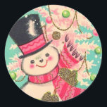 Sticker Rond Cute Retro Christmas Snowman<br><div class="desc">Sticker Vintage Retro Snowman Classic Round Sticker.</div>