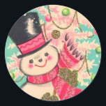 Sticker Rond Cute Retro Christmas Snowman<br><div class="desc">Sticker Vintage Retro Snowman Classic Round Sticker.</div>