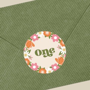 Sticker Rond Cute Retro Floral One Premier anniversaire du bé
