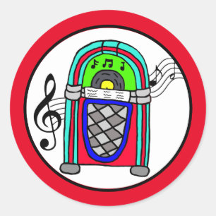 Sticker Rond Cute Retro Jukebox Notes musicales Nostalgic