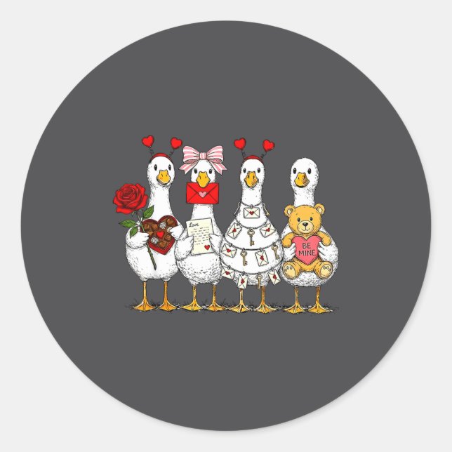 Sticker Rond Cute Retro Valentine Silly Gooses Duck Love Couple (Devant)