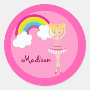 Sticker Rond Cute Rose Ballet Girl Custom Ballerina Enfants