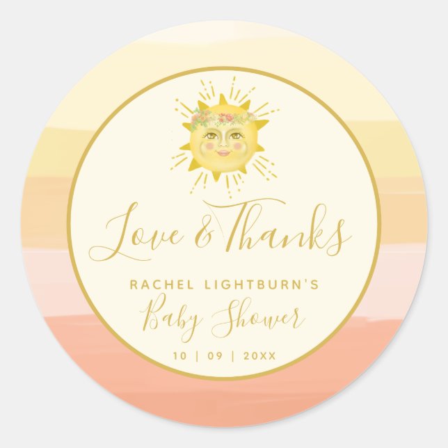 Sticker Rond Cute rose Boho Rainbow Ray of Sunshine Baby shower (Devant)