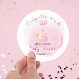 Sticker Rond Cute rose chaton d'aquarelle pour bébé fille Douch