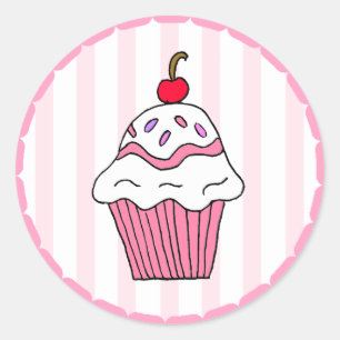 Sticker Rond Cute rose Cupcake d'anniversaire