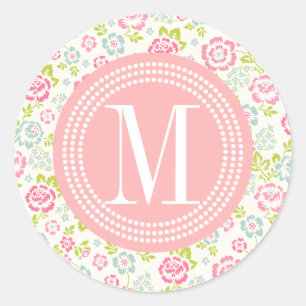 Sticker Rond Cute rose et bleu Fille Floral Personnalisé