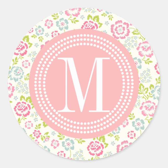 Sticker Rond Cute rose et bleu Fille Floral Personnalisé (Devant)