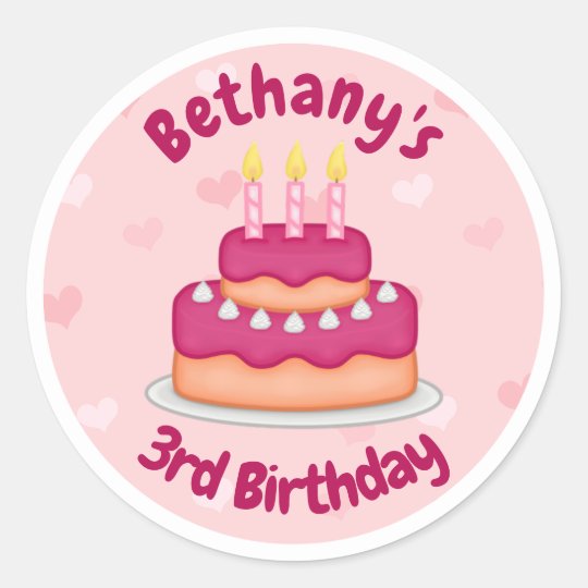 Sticker Rond Cute Rose Gateau D Anniversaire 3 Bougies Pour Le Zazzle Fr