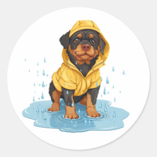 Sticker Rond Cute Rottweiler Chien portant Raincoat