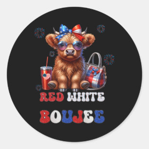 Sticker Rond Cute Rouge Blanc Et Boujee Vache 4 juillet Patriot