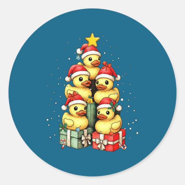 Sticker Rond Cute Rubber Ducks Le Duckie Christmas Tree Xmas Ha (Devant)