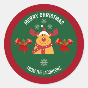 Sticker Rond Cute Rudolph Reindeer Joyeux Noël de famille