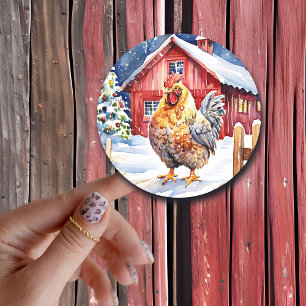 Sticker Rond Cute Russe Rooster Farm à thème Noël