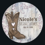Sticker Rond Cute Rustic Rose Cowgirl Fête des mariées des Bott<br><div class="desc">Des éléments correspondants sont disponibles.</div>