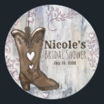 Sticker Rond Cute Rustic Rose Cowgirl Fête des mariées des Bott<br><div class="desc">Des éléments correspondants sont disponibles.</div>