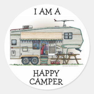 Sticker Rond Cute RV Camper 5e roues Vintage Trailer de voyage