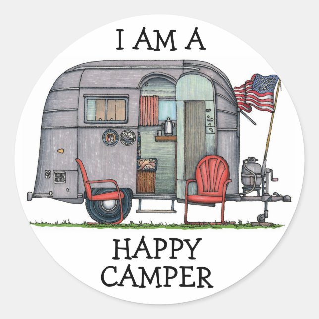 Sticker Rond Cute RV Camper 5e roues Vintage Trailer de voyage (Devant)