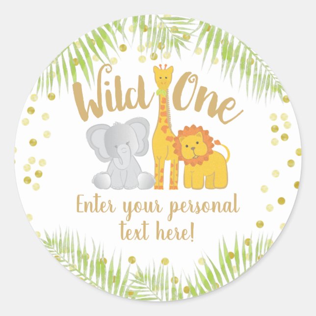Sticker Rond Cute Safari Animaux Baby shower tropical (Devant)