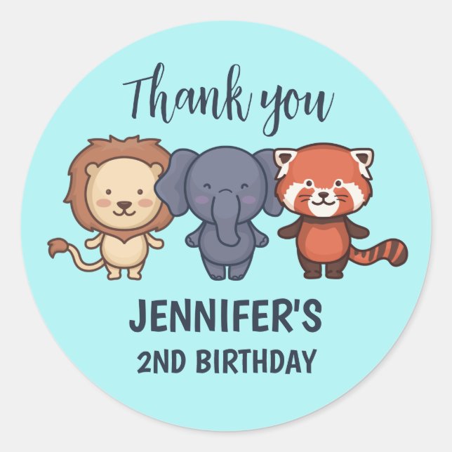 Sticker Rond Cute Safari Animaux Enfants Zoo Anniversaire (Devant)