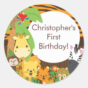 Sticker Rond Cute Safari Jungle Anniversaire