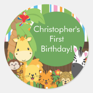 Sticker Rond Cute Safari Jungle Anniversaire