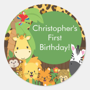 Sticker Rond Cute Safari Jungle Anniversaire