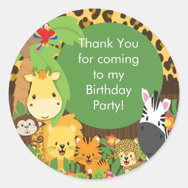 Sticker Rond Cute Safari Jungle Anniversaire (Devant)