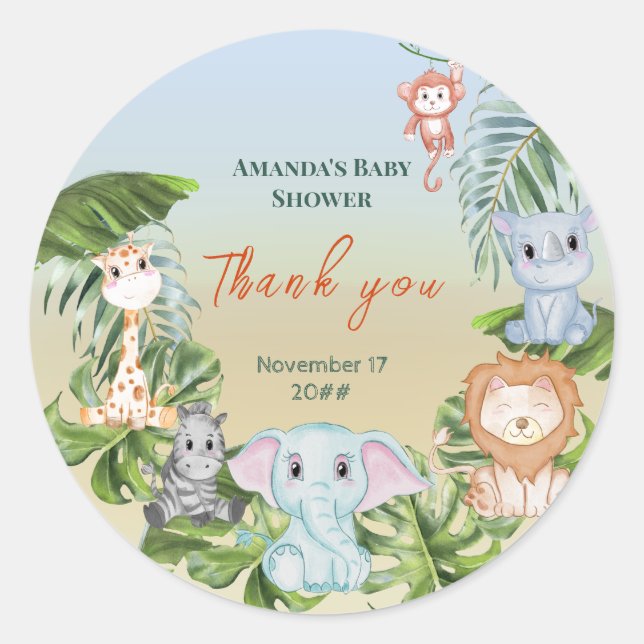 Sticker Rond Cute Safari Jungle Petits animaux Baby shower Invi (Devant)