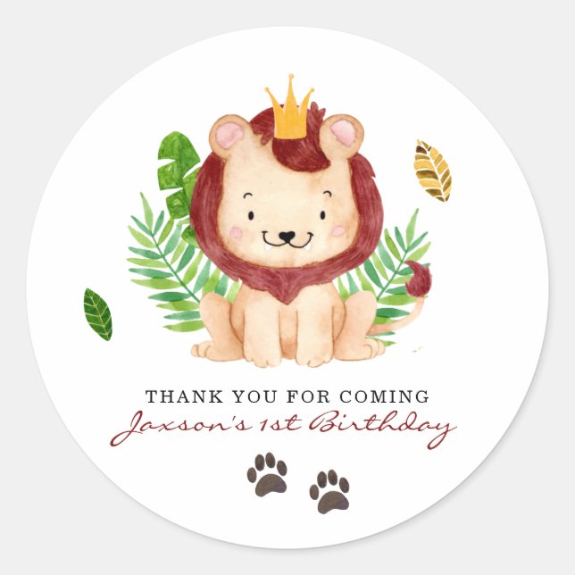Sticker Rond Cute Safari Petit Lion Prince Jungle Merci (Devant)
