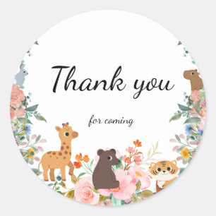 Sticker Rond Cute safari zoo animaux jungle floral