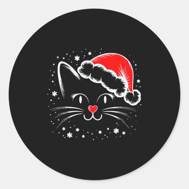 Sticker Rond Cute Santa Cat Lover Christmas Men Women Kids  (Devant)