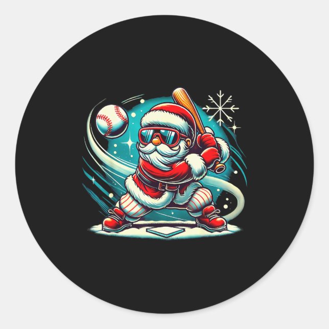 Sticker Rond Cute Santa Claus Playing Baseball Boys Kids Teens  (Devant)