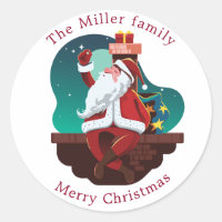 Cute santa claus sur le toit vacances monogramme