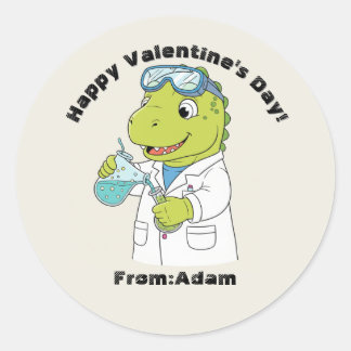 Sticker Rond Cute scientist dinosaur Valentine