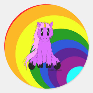 Sticker Rond Cute Scruffy Unicorn (Rose)