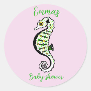 Sticker Rond Cute SEAHORSE-Animal - Baby shower - personnaliser